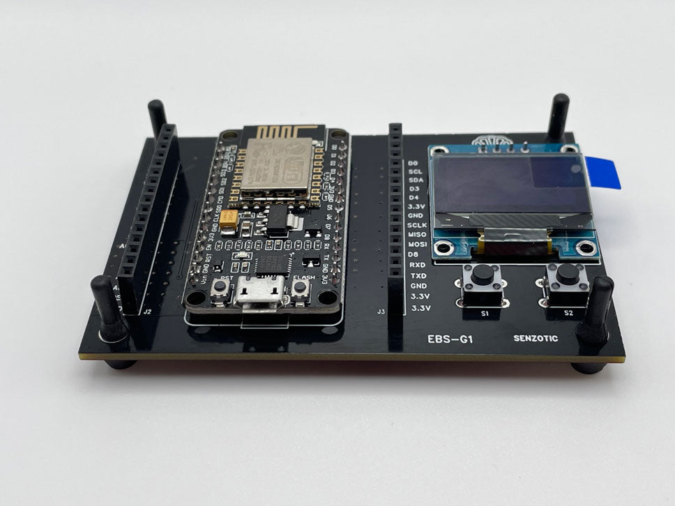 IO and ADC Expansion Baseboard with LCD user buttons and NodeMCU ESP-12E (ESP8266) Wi-Fi Module for Electronic Circuit Prototyping and New Product Development